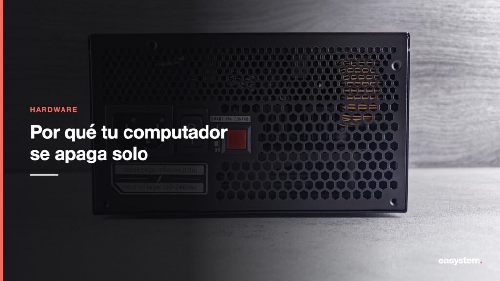 Por qué mi computadora se apaga sola (y cómo saber la causa) 1 Panel trasero de una fuente de poder de computador, con el switch de encendido en rojo